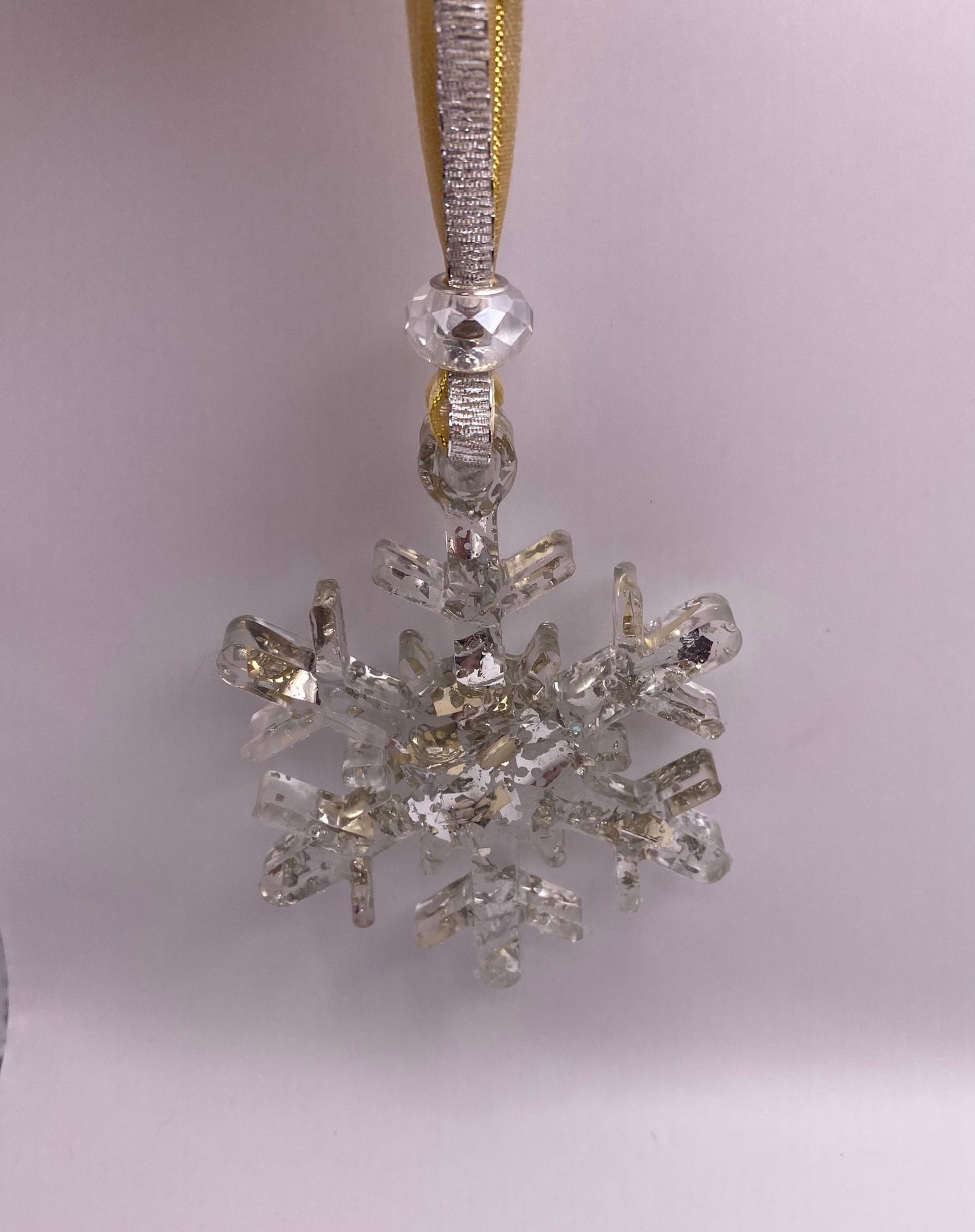 Silver and Gold Sparkle Christmas Snowflake Ornament made from Recycled Glass