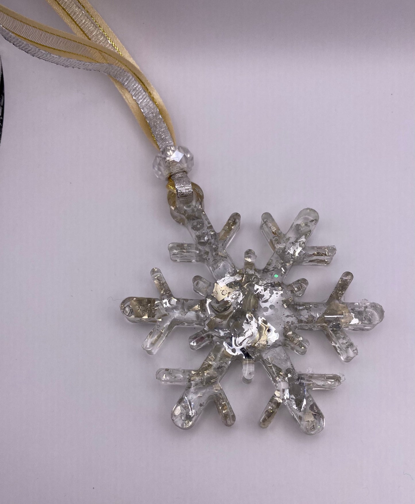 Silver and Gold Sparkle Christmas Snowflake Ornament made from Recycled Glass