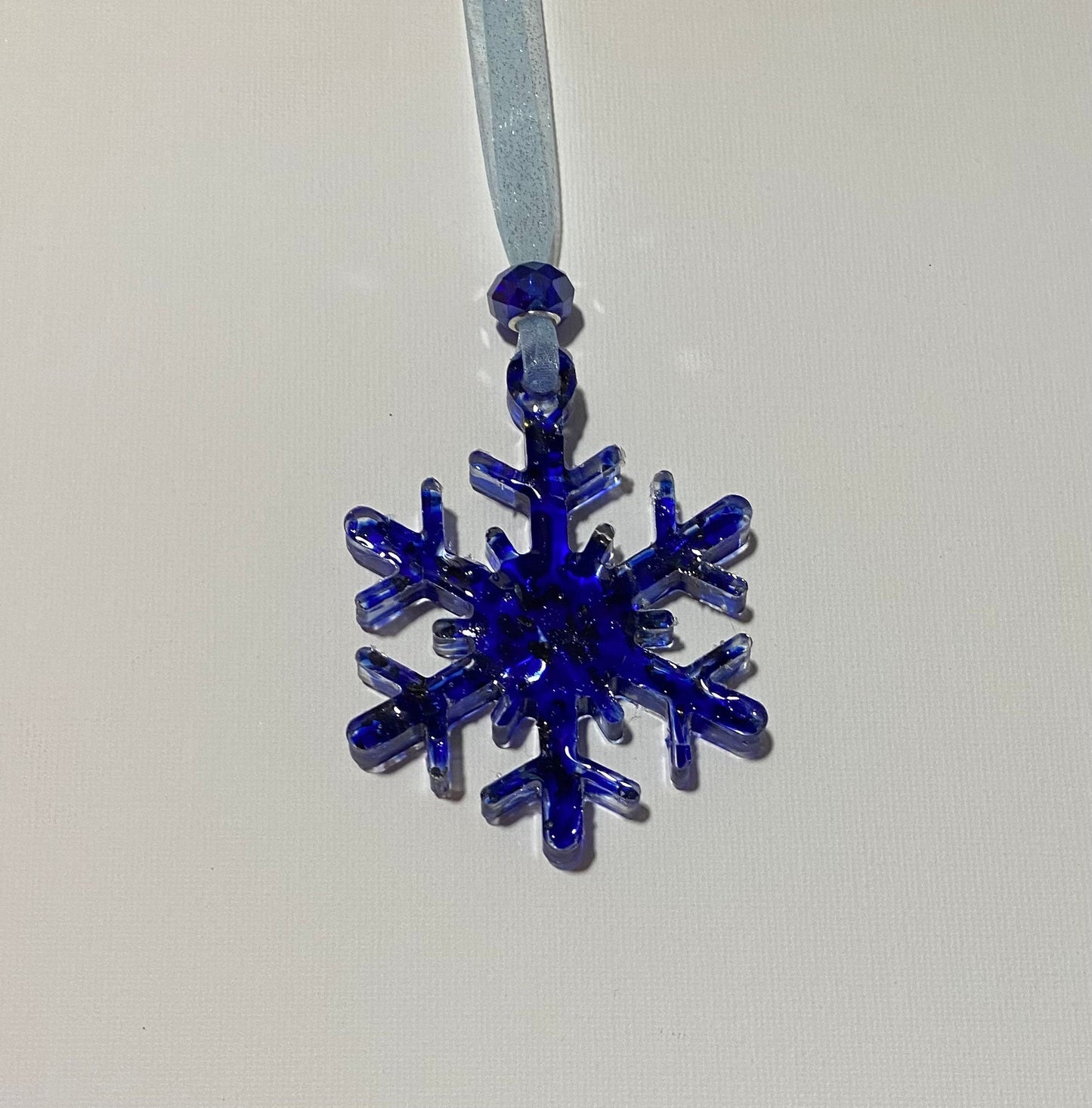 Royal Blue Snowflake Christmas Ornament Made from Recycled Glass