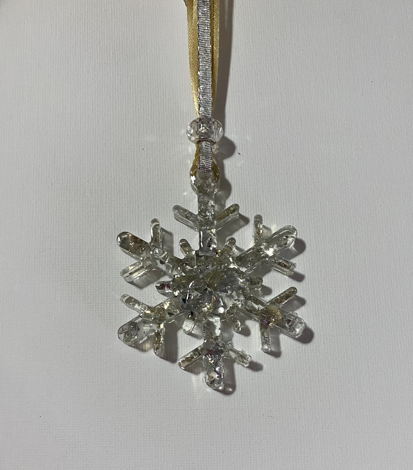 Silver and Gold Sparkle Christmas Snowflake Ornament made from Recycled Glass