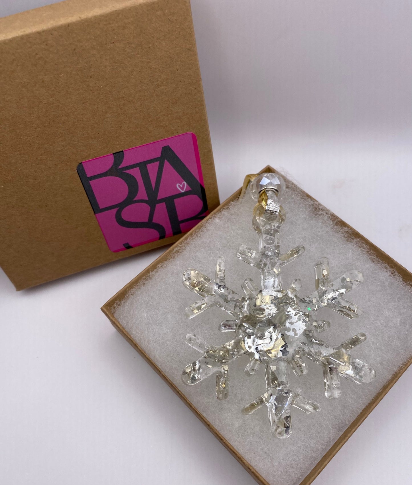 Silver and Gold Sparkle Christmas Snowflake Ornament made from Recycled Glass