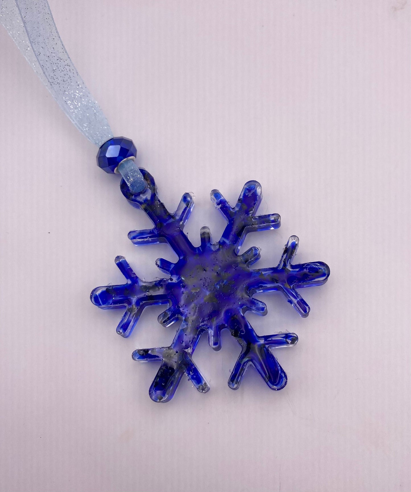 Royal Blue Snowflake Christmas Ornament Made from Recycled Glass