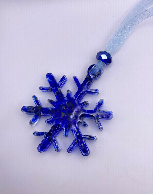 Royal Blue Snowflake Christmas Ornament Made from Recycled Glass