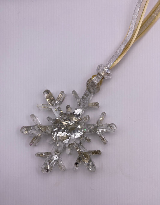 Silver and Gold Sparkle Christmas Snowflake Ornament made from Recycled Glass