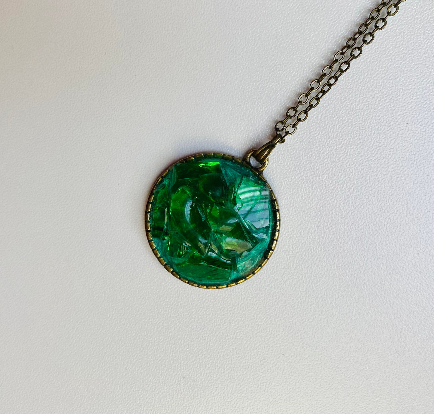 Tree of Life Gorgeous Green Glass Faux Bronze Pendant and Necklace