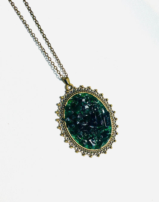 Vintage-Look Hunter Green Large Statement Pendant