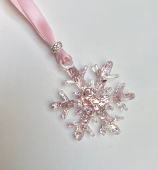 Sparkle Princess Pink Christmas Snowflake Ornament made from Recycled Glass