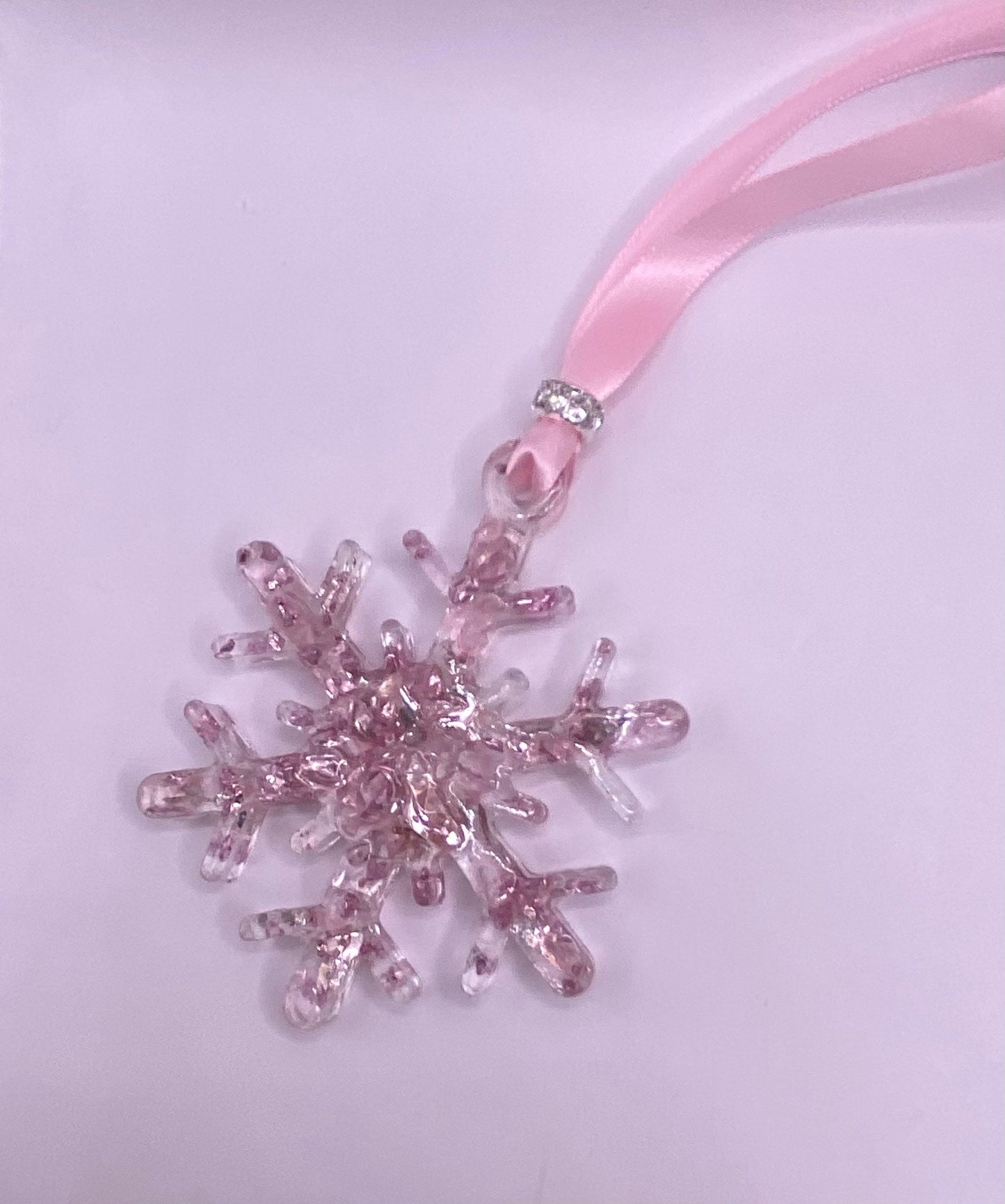 Sparkle Princess Pink Christmas Snowflake Ornament made from Recycled Glass