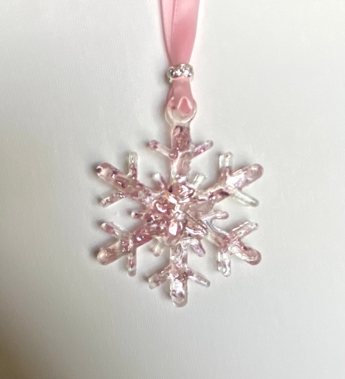 Sparkle Princess Pink Christmas Snowflake Ornament made from Recycled Glass