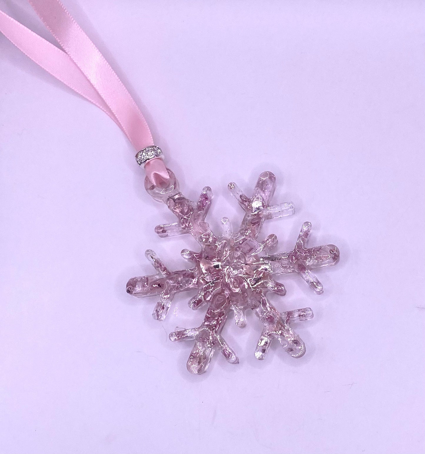 Sparkle Princess Pink Christmas Snowflake Ornament made from Recycled Glass