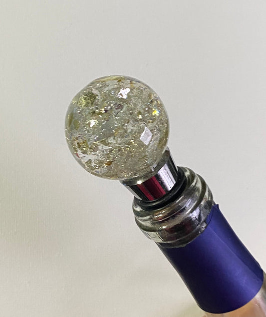 Silver Shine Crushed Recycled Glass Bottle Stopper - Medium Globe