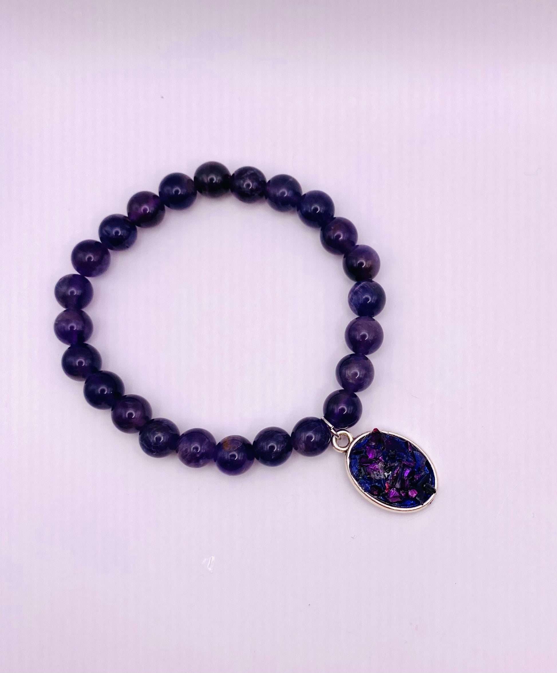 Amethyst Gemstone Bracelet Recycled Glass Charm