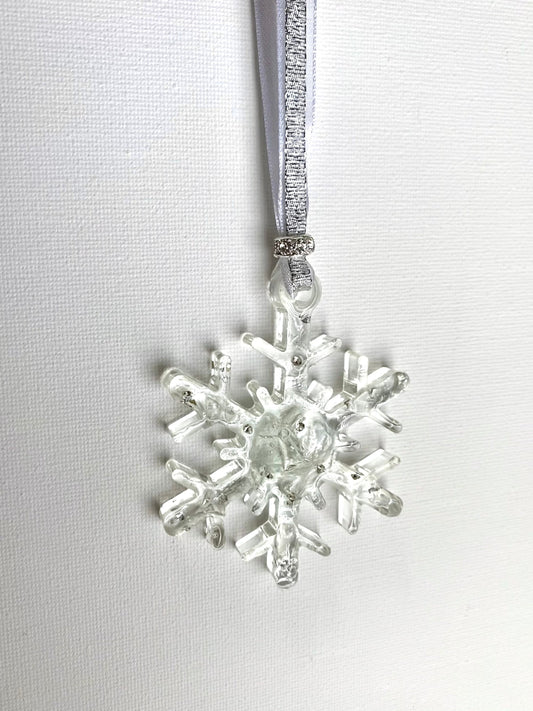 Sparkling Ice Beautiful Snowflake Ornament Made from Recycled Glass with Faux Diamonds