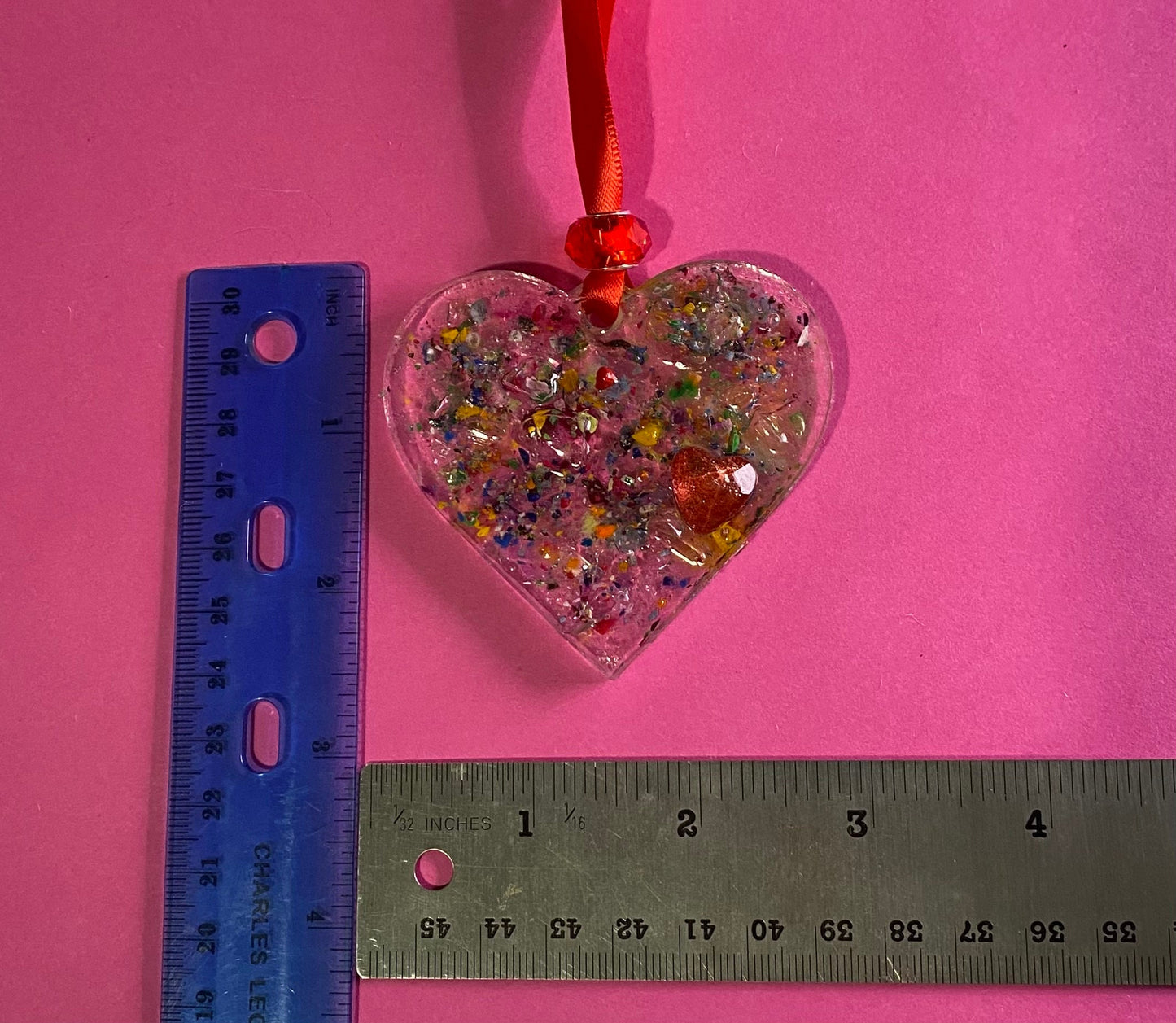 Perfect Teacher Gift! Beautiful Heart Ornament - Recycled Crayons & Glass