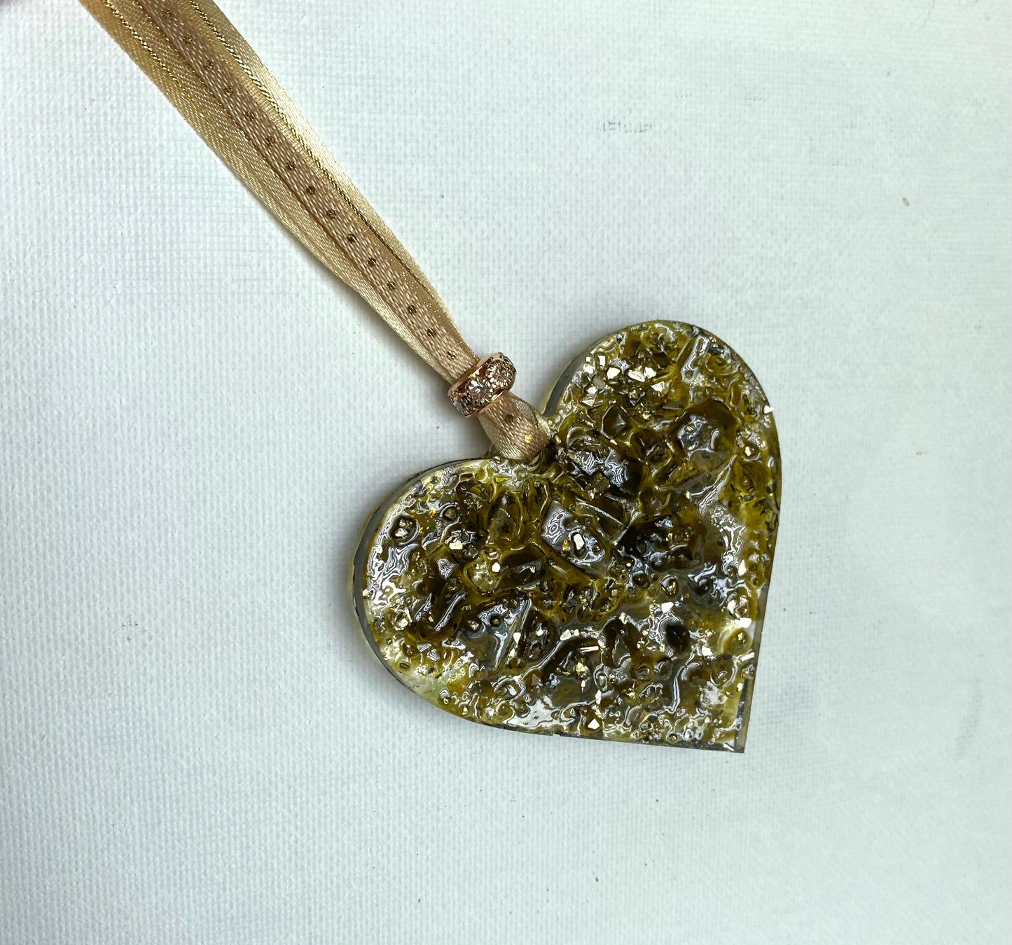 Amber Wine Bottle Perfectly Imperfect Heart Ornament made from Recycled Glass