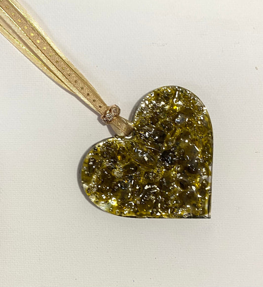 Amber Wine Bottle Perfectly Imperfect Heart Ornament made from Recycled Glass