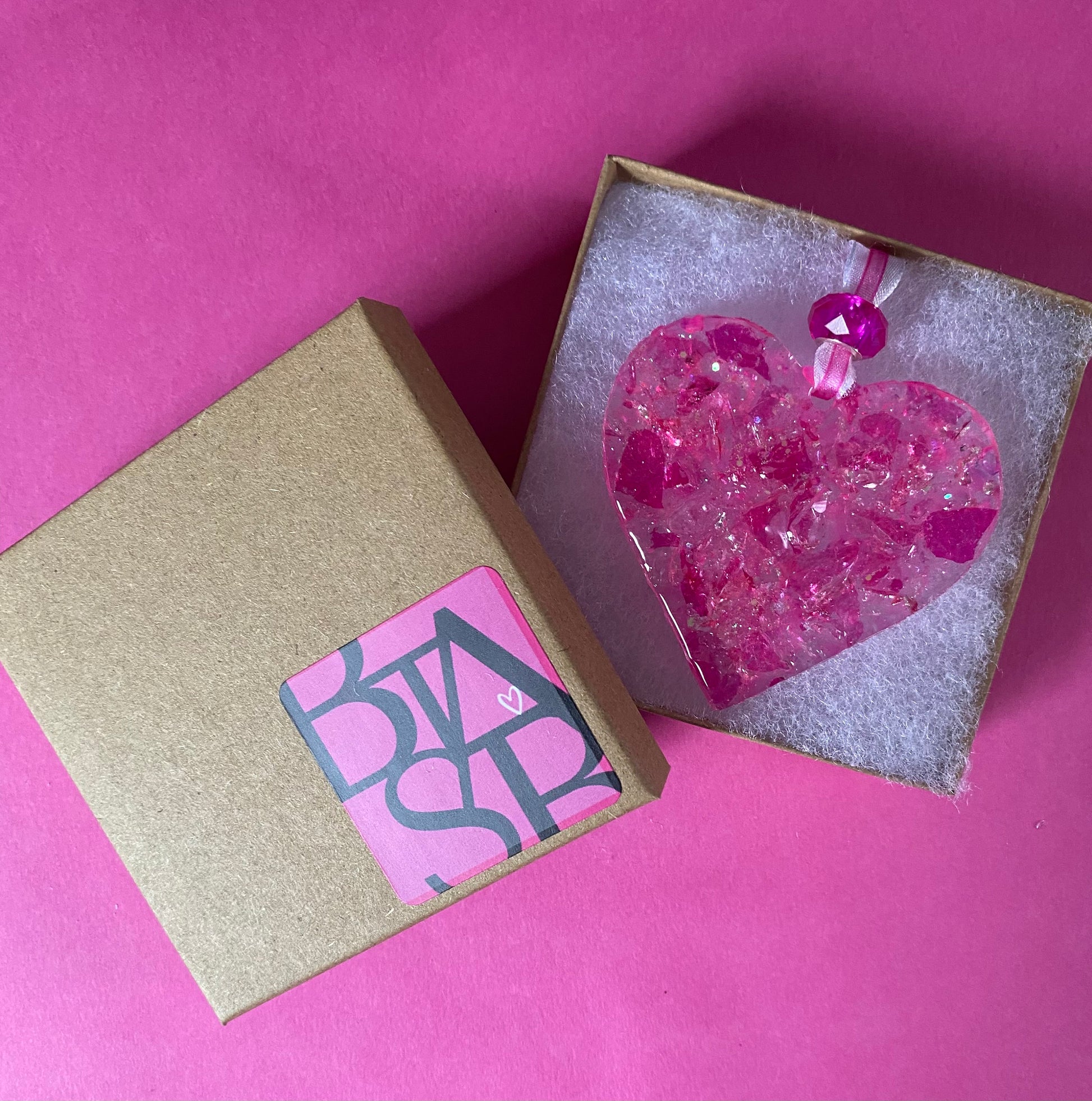 Hot Pink Barbie Heart Ornament Gift Recycled Glass